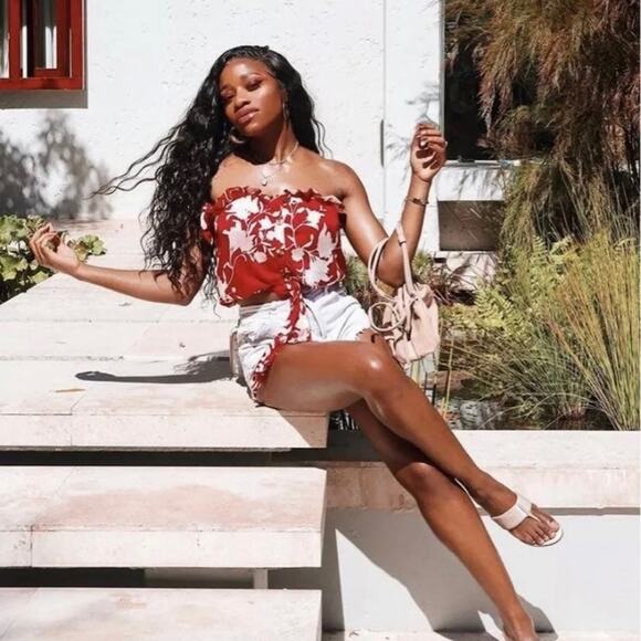 Johanna Ortiz X H&M Red Floral Top Size Large - Picture 2 of 7